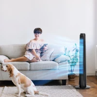 HOMCOM Ventilateur colonne tour oscillant 50 W ultra silencieux télécommande incluse minuterie 3 modes 3 vitesses Ø 27 x 92 cm noir(m-10)