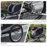 HOMCOM Remorque velo pour chien animaux avec drapeau et 8 reflecteurs gris et noir(m-6)