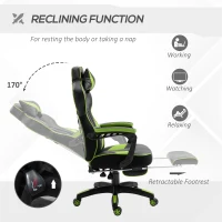 Vinsetto Racing Gaming Chair Adjustable Height Recliner with Wheels, Headrest,Lumbar Support Retractable Footrest Home Office, Black/Green(m-5)