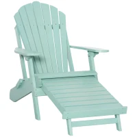 Składany fotel ogrodowy Outsunny Adirondack z podnóżkiem, Leżak Ogrodowy, Meble Ogrodowe z Drewna Sosnowego Zielony 78 x 140 x 94 cm(m-1)