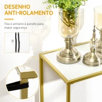 HOMCOM Mesa Consola Mesa de Entrada com Vidro e Estrutura de Aço para Corredor Sala de Estar Estilo Moderno com Anti-Rolamento Carga Máxima 25kg 100,5x35x80cm Branco e Dourado(m-7)