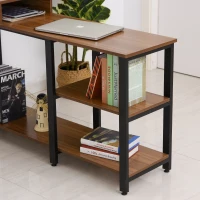 HOMCOM L-Shaped Computer Table with Storage Shelves Home Office Corner Industrial Style Workstation , Walnut Wood Grain(m-9)