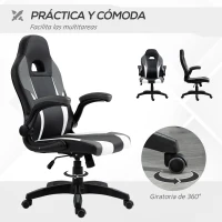 Vinsetto Silla Gaming Ergonómica Silla de Escritorio de Oficina 360° Giratoria con Apoyabrazos Abatibles Función de Basculante para Videojuegos Trabajo 68x71x114-124 cm Negro(m-7)