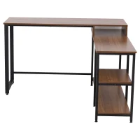 HOMCOM L-Shaped Computer Table with Storage Shelves Home Office Corner Industrial Style Workstation , Walnut Wood Grain(m-7)