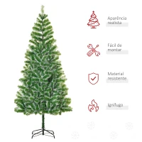 HOMCOM Árvore de Natal Artificial 210cm com 968 Ramos e Suporte de Metal Decoração Interior Sala de Estar Festas Ø100x210cm Verde(m-4)