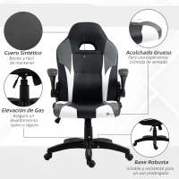 Vinsetto Silla Gaming Ergonómica Silla de Escritorio de Oficina 360° Giratoria con Apoyabrazos Abatibles Función de Basculante para Videojuegos Trabajo 68x71x114-124 cm Negro(m-8)