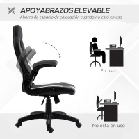 Vinsetto Silla Gaming Ergonómica Silla de Escritorio de Oficina 360° Giratoria con Apoyabrazos Abatibles Función de Basculante para Videojuegos Trabajo 68x71x114-124 cm Negro(m-6)