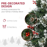 HOMCOM 6 Ft Snow Dipped Artificial Christmas Tree Slim Pencil Xmas Tree with Realistic Branches, Pine Cones, Red Berries, Auto Open, Green(m-5)