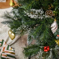 HOMCOM 6 Ft Snow Dipped Artificial Christmas Tree Slim Pencil Xmas Tree with Realistic Branches, Pine Cones, Red Berries, Auto Open, Green(m-9)