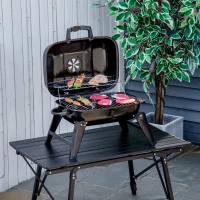 Outsunny houtskoolgrill tafelgrill inklapbare grill draagbare picknickgrill tuin metaal(m-2)