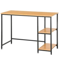 HOMCOM Computer Table with 2-Tier Shelves Home Office Workstation Desk Adjustable Feet, Beech Wood Color(m-8)