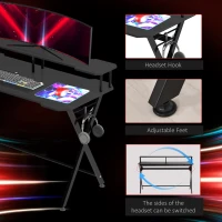 HOMCOM 47 inch/1.2M Gaming Computer Desk Writing Racing Table Workstation with Headphone Hook Curved Front Adjustable Feet for Home Office Use(m-6)