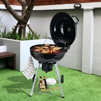 Outsunny grill na kółkach, grill węglowy, grill stojący, BBQ z pojemnikiem na popiół, okrągły(m-9)