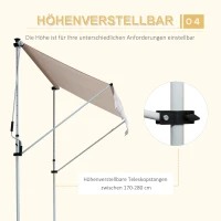 Outsunny Luifel opklaparm klem luifel zonwering handslinger balkon aluminium 2 x 1,2 m creme(m-7)