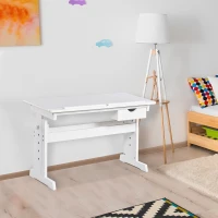 HOMCOM Adjustable Height Study Desk for Students Computer Desk, Home Learning Center Desk with Tilting Desktop and Storage Drawer, White(m-2)