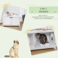 PawHut Katzenschrank für Katzentoilette Katzenklo Katzenhaus Katzenkommode Katzenhöhle mit Trennwand Schrank Weiß 95,4 x 54 x 57,5 cm(m-4)