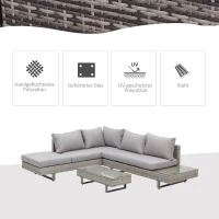 Outsunny Poly-rotan tuinmeubelen 3-delig. loungeset zitgroep set met aflegvlakken(m-4)