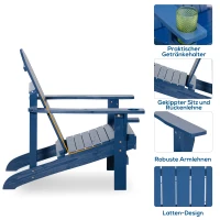 Outsunny krzesło ogrodowe Adirondack z uchwytem na kubek leżak ogrodowy krzesło balkonowe lite drewno kolor niebieski 97 x 72,5 x 93 cm(m-5)
