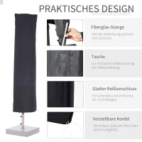 Outsunny Sonnenschirm Schutzhülle bis Ø300 cm Abdeckung Schirmschutzhaube mit Reißverschluss Stab Oxfordstoff Schwarz 200 x 50/80 cm(m-5)