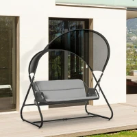 Outsunny Gartenschaukel Sonnenliege 2 personen Schaukelgestell Outdoor Schaukelbank mit Sitzkissen Texteline Schwarz 166 x 140 x 187 cm(m-9)