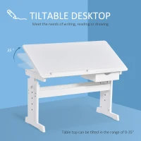 HOMCOM Adjustable Height Study Desk for Students Computer Desk, Home Learning Center Desk with Tilting Desktop and Storage Drawer, White(m-4)