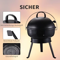 Outsunny® grill kociołkowy grill węglowy kempingowy grill piknikowy przenośny metalowy czarny(m-4)