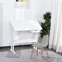 HOMCOM Adjustable Height Study Desk for Students Computer Desk, Home Learning Center Desk with Tilting Desktop and Storage Drawer, White(m-8)