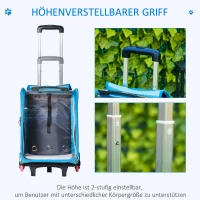 Pawhut Haustiertrolley 2 in 1 Design Haustierrucksack Sicherheitsleine Oxfordstoff Blau(m-5)