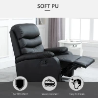 Homcom Fotoliu Relax cu spătar rabatabil și suport pentru picioare care se ridică din piele ecologică negru, 81x90x105cm(m-7)