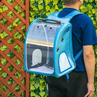 PawHut 2-in-1 DESIGN trolley rugzak transporttas reistas met wielen huisdier trolley trekstang 2 verstelbare standen oxford stof blauw 33 x 27 x 42 cm(m-10)