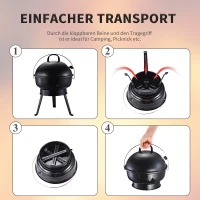 Outsunny® grill kociołkowy grill węglowy kempingowy grill piknikowy przenośny metalowy czarny(m-6)