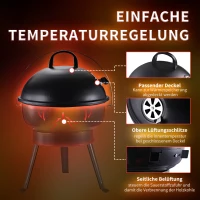 Outsunny® grill kociołkowy grill węglowy kempingowy grill piknikowy przenośny metalowy czarny(m-5)