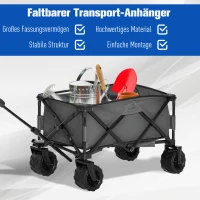 Outsunny Bollerwagen Faltbarer Handwagen 360° Gartenwagen Transportwagen mit  Teleskop Griff Verstellbarer Griffhöhe Strandwagen bis 70 kg Tragkraft Metall Oxford Dunkelgrau 108 x 55 x 59-89 cm(m-9)