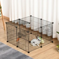 PawHut Pet Playpen DIY Small Animal Cage Metal Wire Yard Fence Playhouse with Door Non-slip Pad Indoor Outdoor for Kitten Bunny Chinchilla Guinea Pig(m-10)