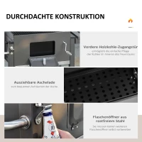 Grillwagen houtskoolgrill houtskoolgrill BBQ-grill staande grill tuingrill roestvrij staal(m-6)