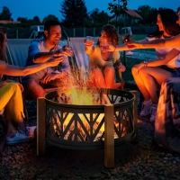 Outsunny Misa paleniskowa kosz paleniskowy z ochroną przed iskrami ruszt do grilla grill ogrodowy kolor czarny+brązowy(m-10)