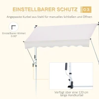 Outsunny Luifel opklaparm klem luifel zonwering handslinger balkon aluminium 2 x 1,2 m creme(m-6)