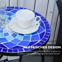 Outsunny Ø 35,5 cm stolik kawowy ogrodowy odporny na warunki pogodowe mozaika, żelazo, kolor: niebieski+biały(m-4)
