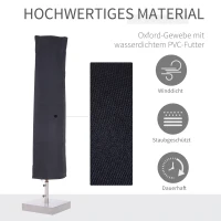 Outsunny Sonnenschirm Schutzhülle bis Ø300 cm Abdeckung Schirmschutzhaube mit Reißverschluss Stab Oxfordstoff Schwarz 200 x 50/80 cm(m-4)