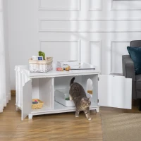 PawHut Katzenschrank für Katzentoilette Katzenklo Katzenhaus Katzenkommode Katzenhöhle mit Trennwand Schrank Weiß 95,4 x 54 x 57,5 cm(m-2)