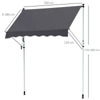 Outsunny Markise Klemmmarkise Sonnenschutz Faltarm Handkurbel Balkon Alu Grau 2x1,2m(m-3)