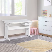 HOMCOM Adjustable Height Study Desk for Students Computer Desk, Home Learning Center Desk with Tilting Desktop and Storage Drawer, White(m-9)