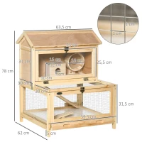 PawHut 2 Tiers Wooden Hamster Cage, Small Animal Cage Hutch with Pull-Out Tray, Openable Top, Ladder, Seesaw, Running Wheel(m-3)
