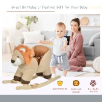 HOMCOM Kids Children Rocking Horse Plush Ride On Lion Seat w/ Sound Wood Base Seat Safety Belt Toddler Baby Toy for 18-36 Months Brown(m-4)