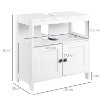 kleankin Pedestal Under Sink Cabinet with Double Doors, Modern Bathroom Vanity Storage Unit with Shelves, White(m-3)