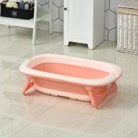 HOMCOM Ergonomische Babybadewanne , faltbare Babywanne , Badewanne für Babies, Kunststoff, Rosa, 84,5 x 50,5 x 24 cm(m-10)