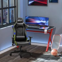Vinsetto Silla Gaming Ergonómica Silla de Escritorio Giratoria Reclinable Ajustable en Altura con Reposabrazos 2D Luz LED Interfaz USB Reposacabezas y Cojín Lumbar PU 68x68x126-136 cm Negro(m-10)