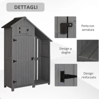 Outsunny Casetta Porta Attrezzi da Giardino in Legno di Abete Impermeabile con Ripiani e Legnaia - Grigio(m-7)