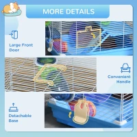 Pawhut 2 Tier Hamster Cage Carrier Habitat Small Animal House with Exercise Wheels Tunnel Tube Water Bottle Dishes House Ladder for Dwarf Mice, Blue(m-6)