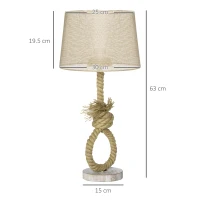 HOMCOM Nautical Table Lamp, Farmhouse Bedside Lamp with Knotted Rope and Fabric Lampshade for Bedroom, Study, Living Room, Beige(m-3)